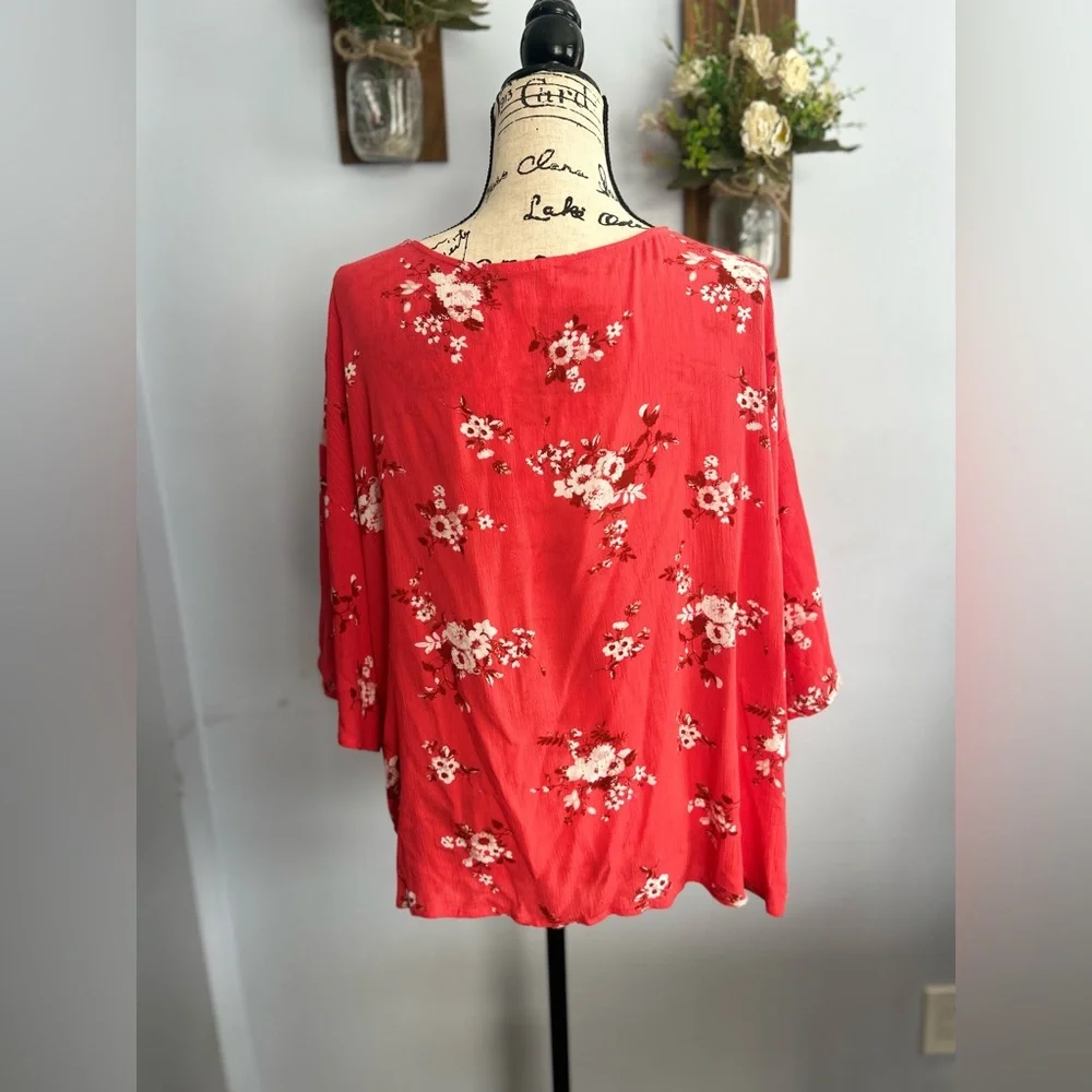 Mauby Floral print knotted blouse bohemian festival hippie relaxed‎ fit - Picture 5 of 11